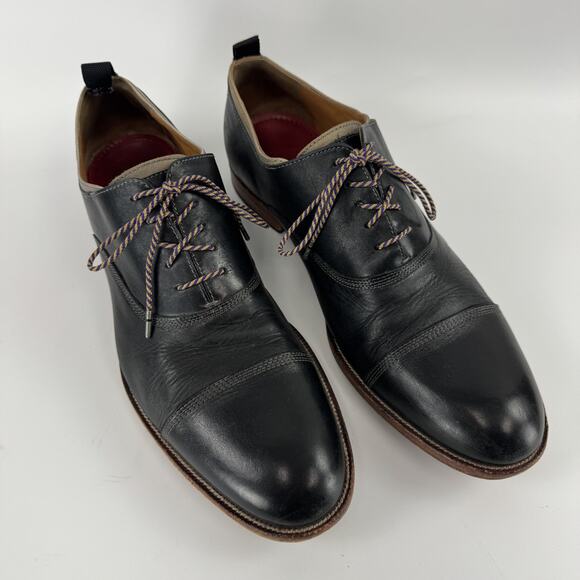 Johnston & Murphy Mens Shoes 12W Black Tan Leather Melton Cap Toe Oxford READ! main image 6
